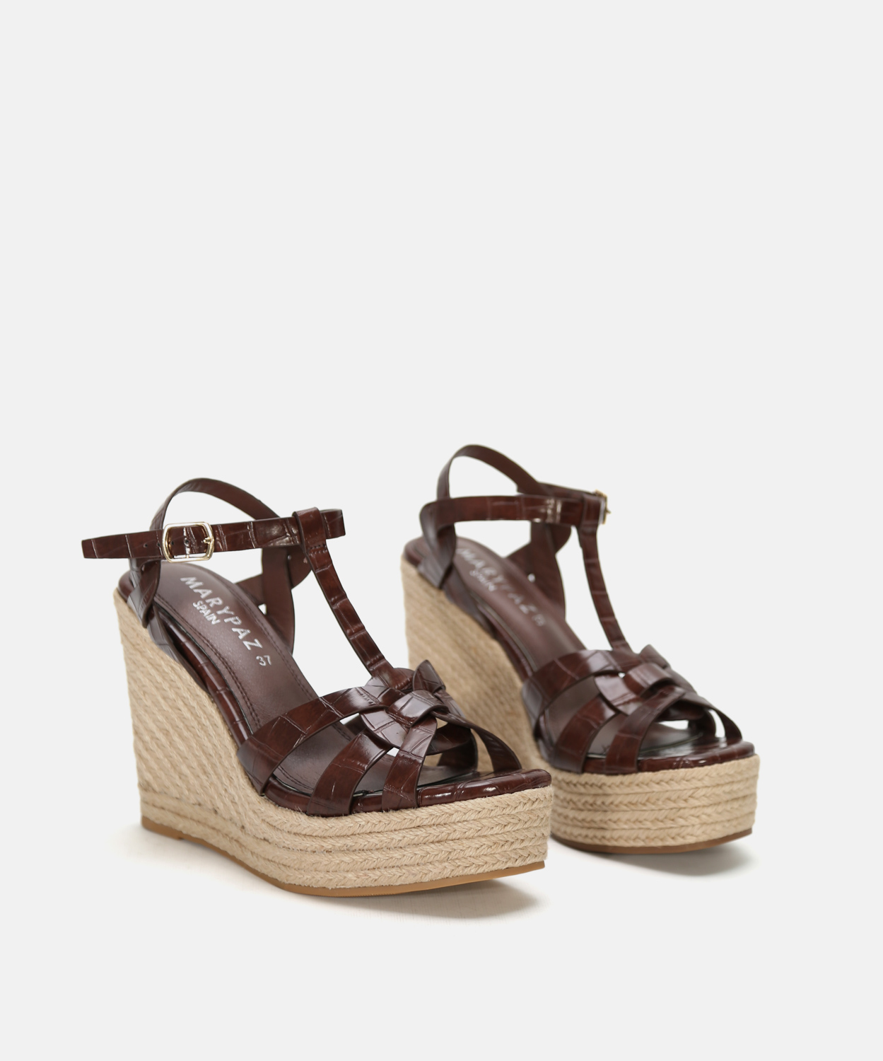 Sand&aacute;lia salto juta tira em T